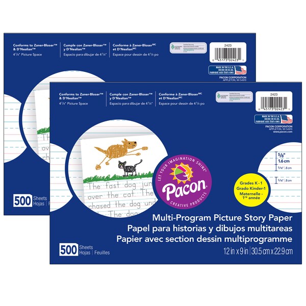 Pacon Multi-Program Picture Story Paper, 12" x 9", 500 Sheets/Pk, PK2 2423 - main